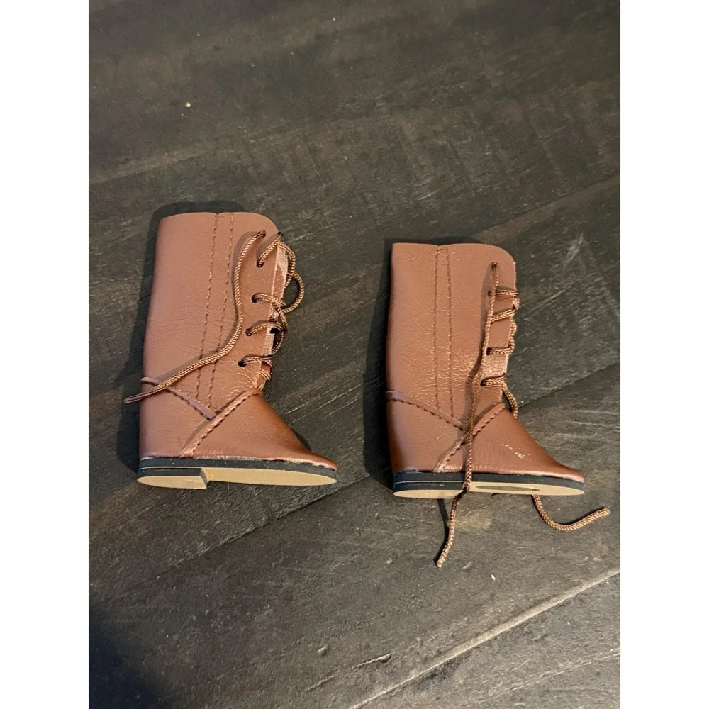 Vtg Dark Brown Lace Up Riding Boots Doll Shoe Tall